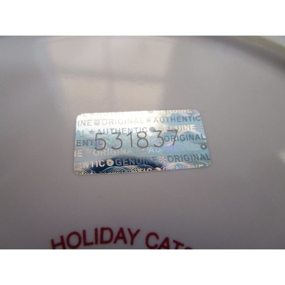 Sakura Fiddlestix Holiday Cat In Green Cape Stoneware Holly Rim Salad Plate EUC - Picture 7 of 7